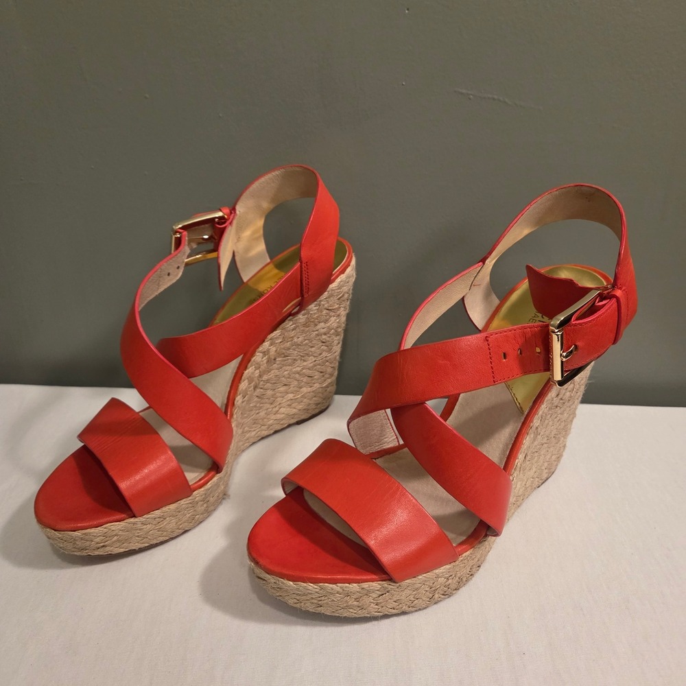 MICHAEL Michael Kors Giovanna Wedge Heel Sandals Women's Size 9 Orange 4.5"